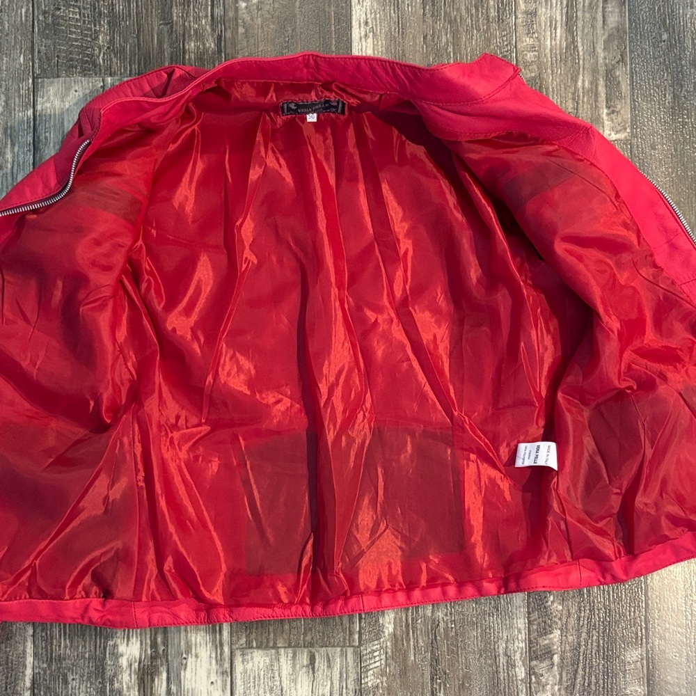 Vera Pelle Hot Pink Faux Leather Moto Jacket with Zipper Accents - Picture 8 of 14